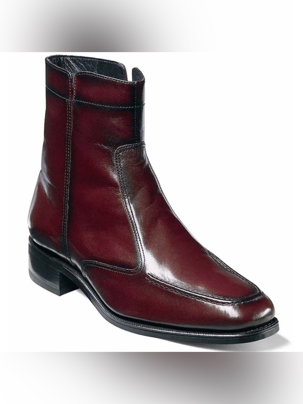 Florsheim Essex Moc Toe Zipper Boots Burgundy Leather Size 7.5